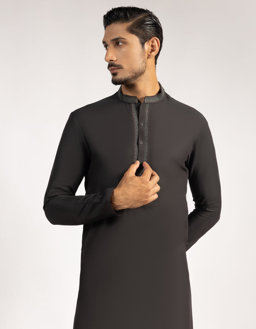 Blended Charcoal Kurta - J. Junaid Jamshed
