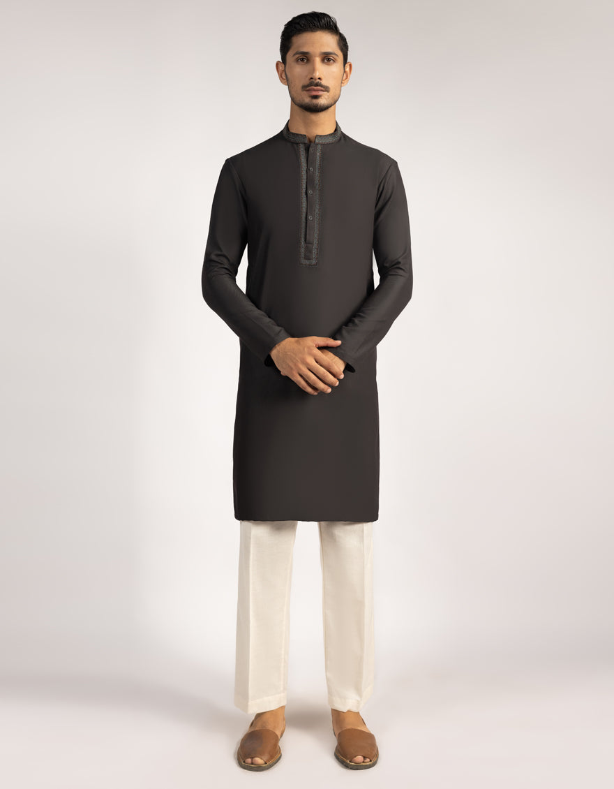 Blended Charcoal Kurta - J. Junaid Jamshed