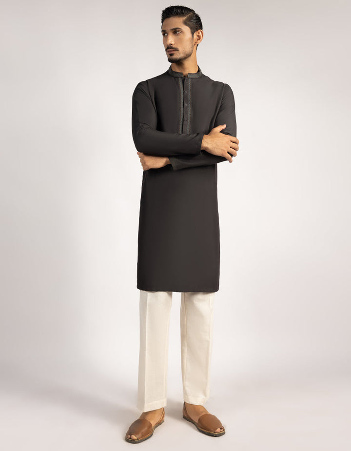 Blended Charcoal Kurta - J. Junaid Jamshed
