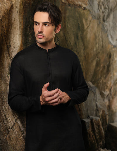 Cotton Black Kurta - J. Junaid Jamshed