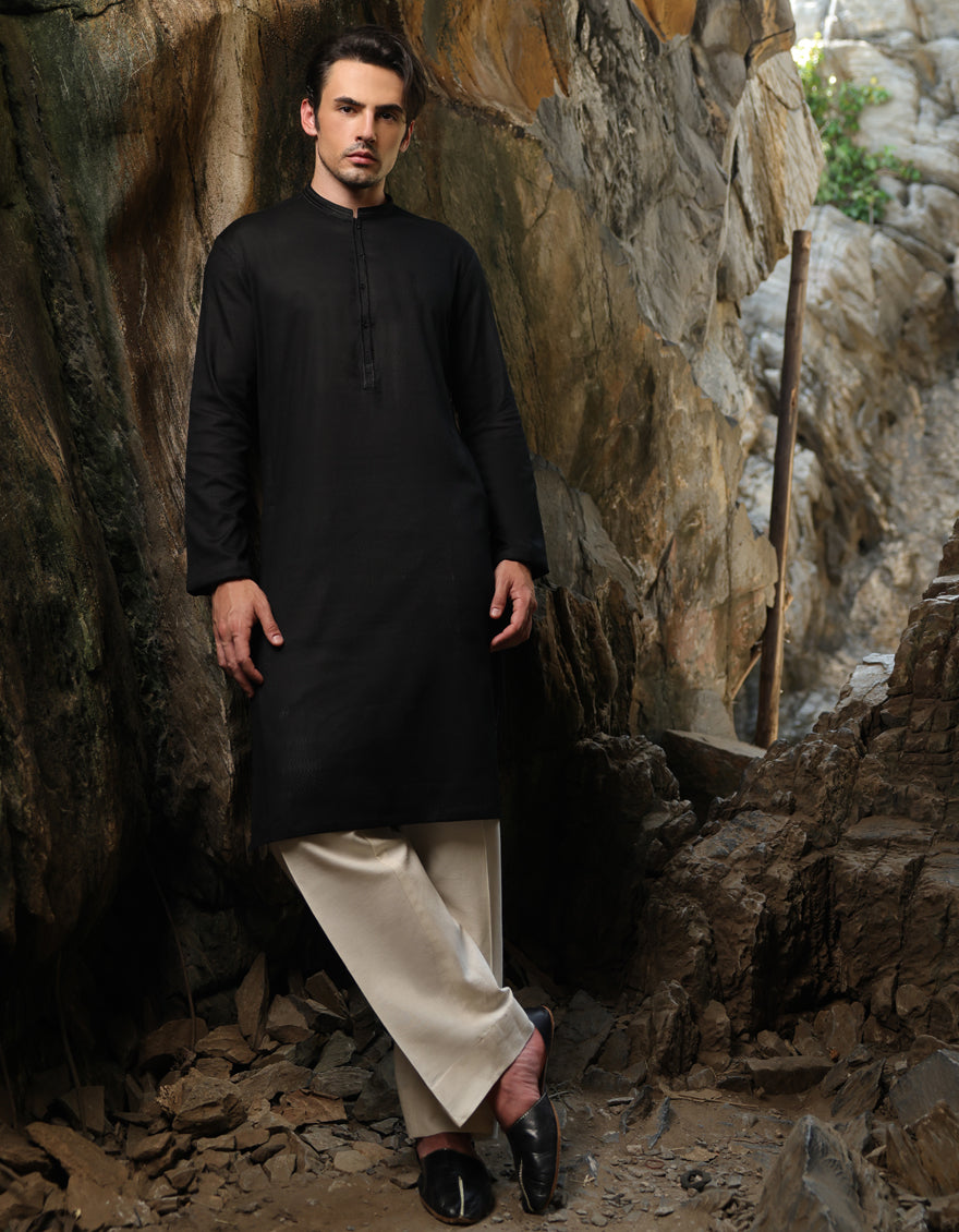 Cotton Black Kurta - J. Junaid Jamshed