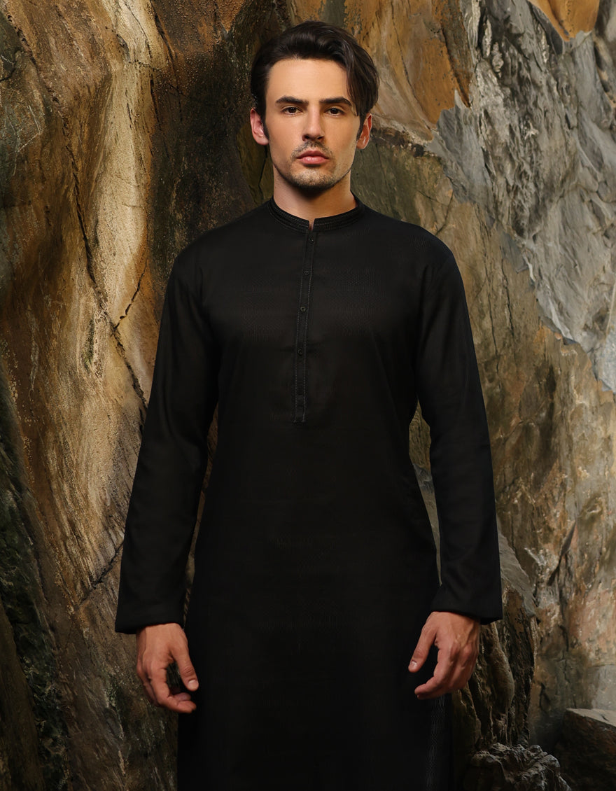 Cotton Black Kurta - J. Junaid Jamshed