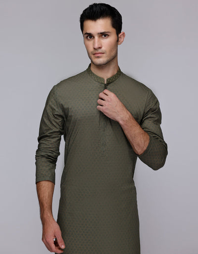 Cotton Green Kurta - J. Junaid Jamshed