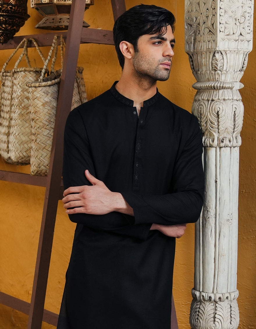 Cotton Black Kurta - J. Junaid Jamshed