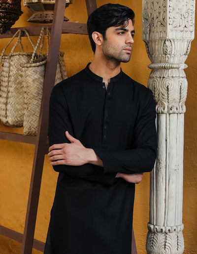 Cotton Black Kurta - J. Junaid Jamshed