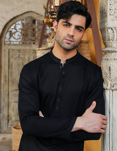 Cotton Black Kurta - J. Junaid Jamshed