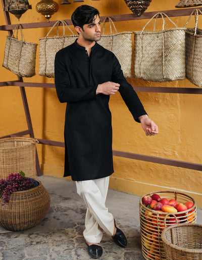 Cotton Black Kurta - J. Junaid Jamshed