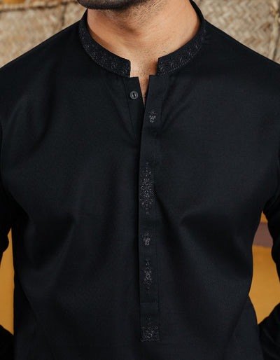 Cotton Black Kurta - J. Junaid Jamshed