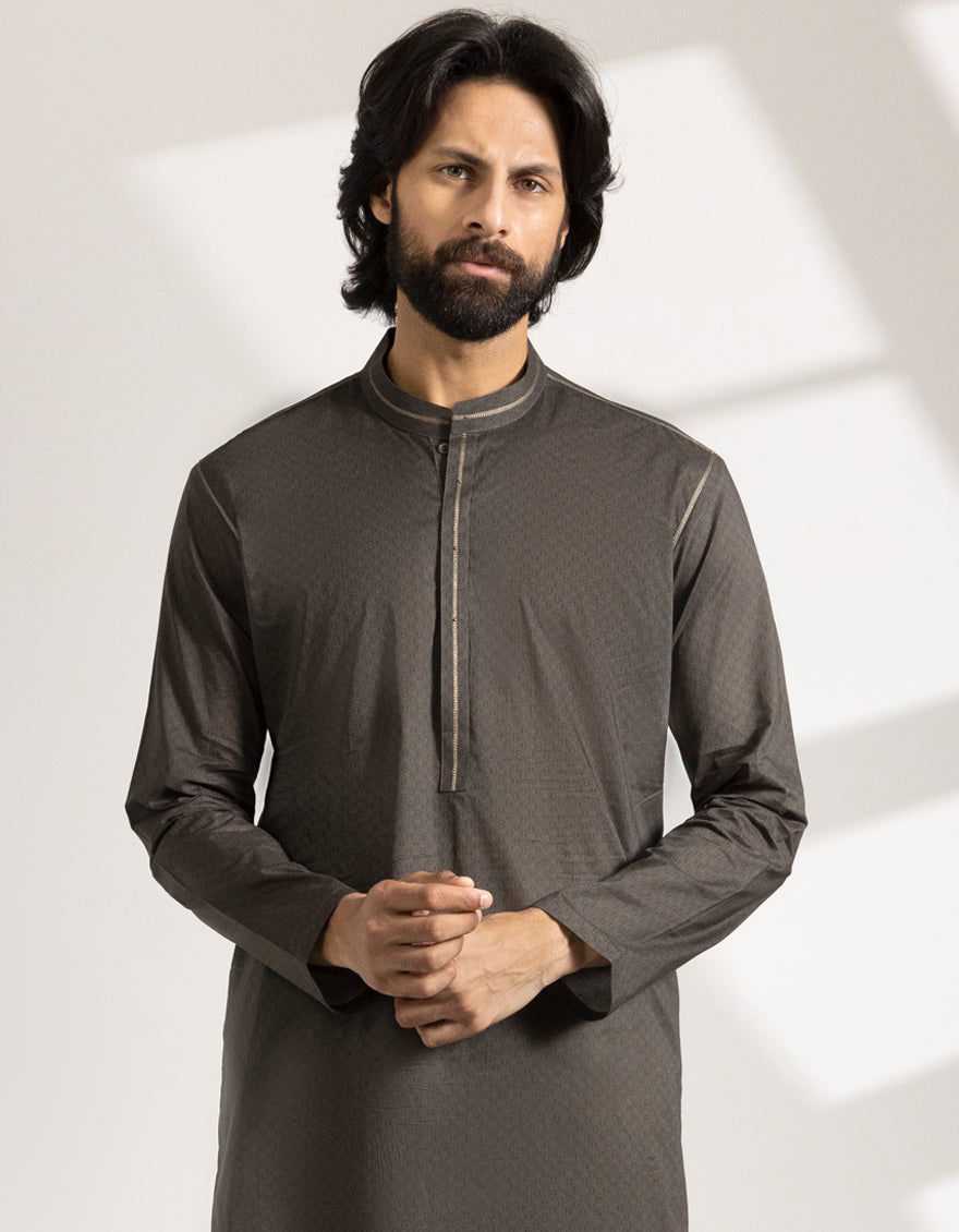 Cotton Mehndi Brown Kurta - J. Junaid Jamshed