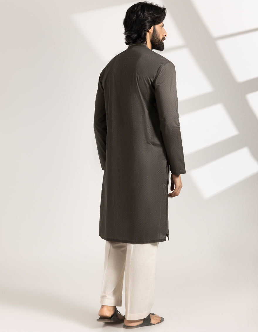 Cotton Mehndi Brown Kurta - J. Junaid Jamshed