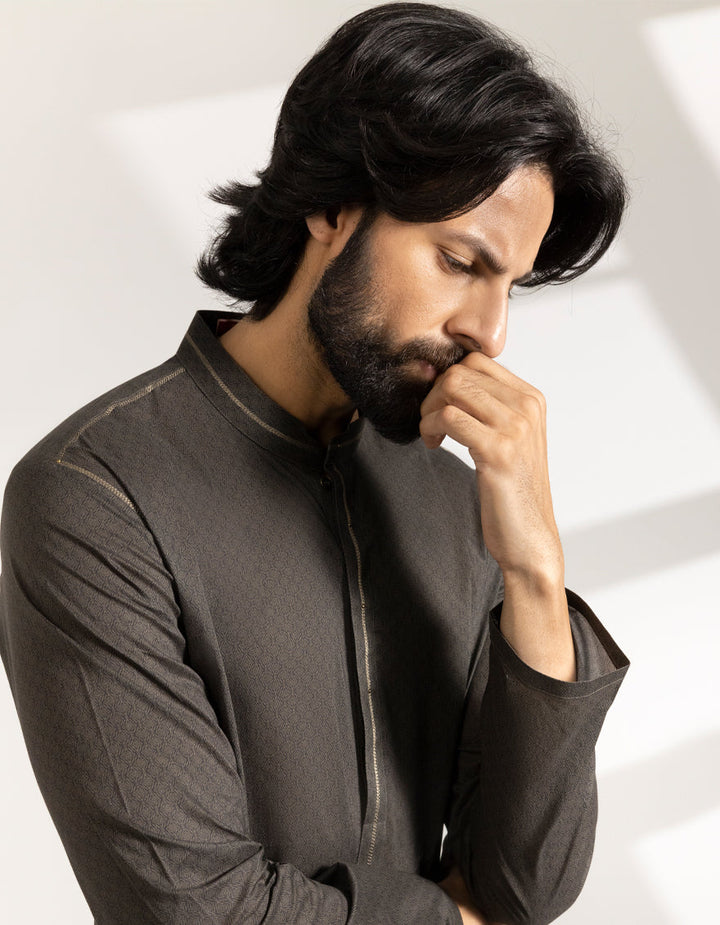 Cotton Mehndi Brown Kurta - J. Junaid Jamshed