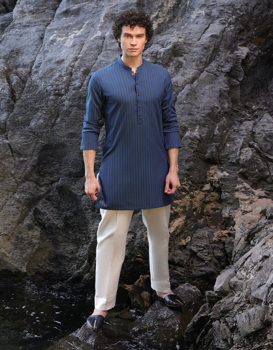 Cotton Blue Kurta - J. Junaid Jamshed