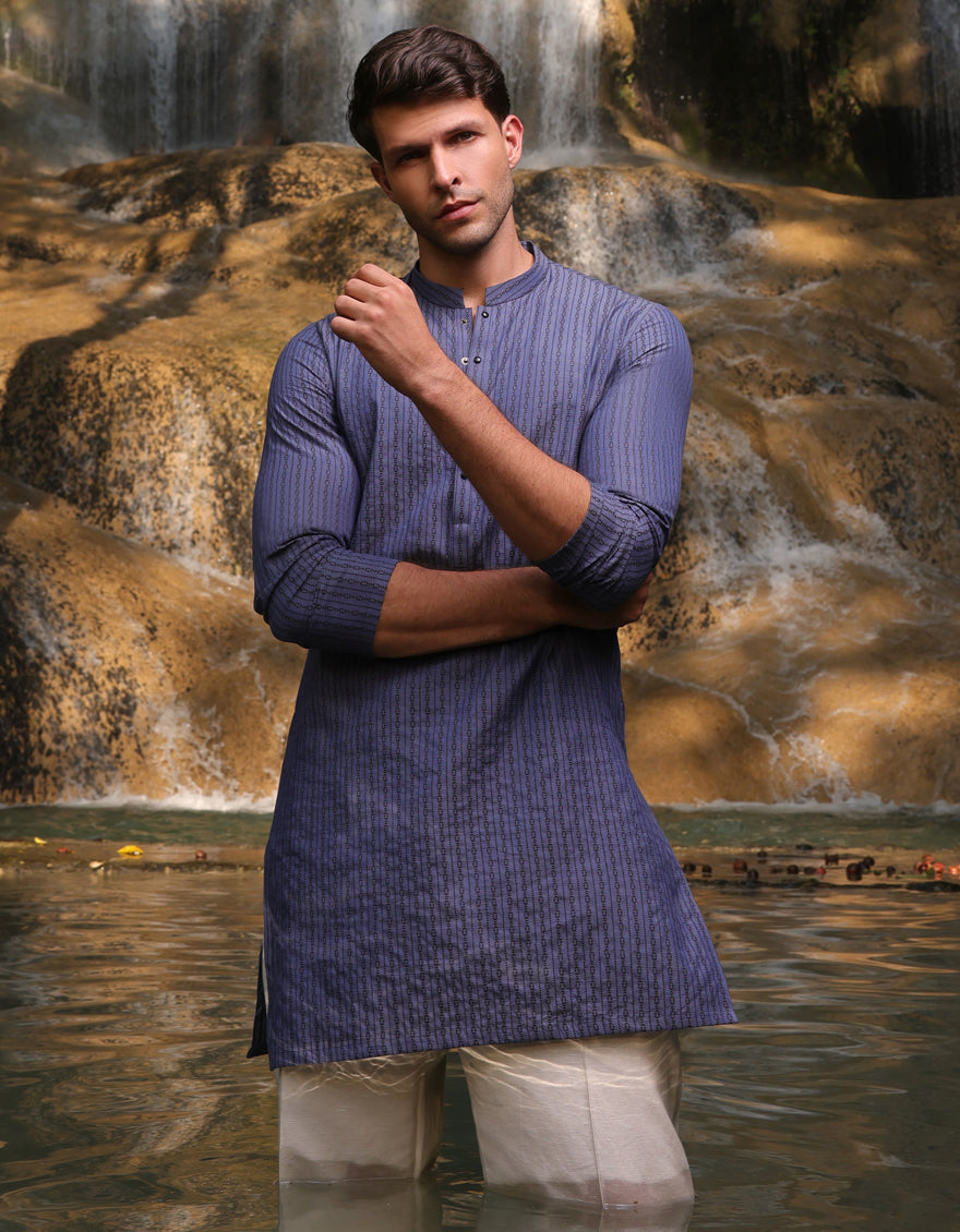 Cotton Blue Kurta - J. Junaid Jamshed