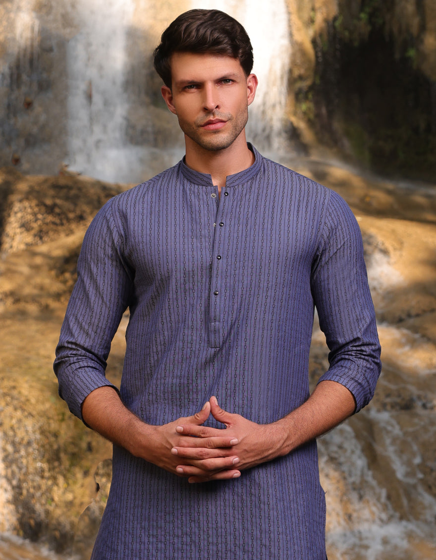 Cotton Blue Kurta - J. Junaid Jamshed