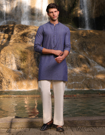 Cotton Blue Kurta - J. Junaid Jamshed