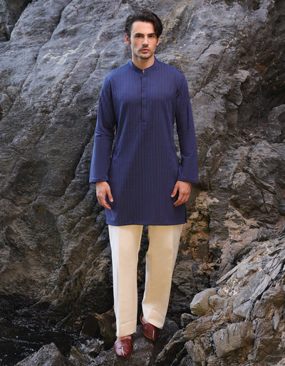 Cotton Blue Kurta - J. Junaid Jamshed