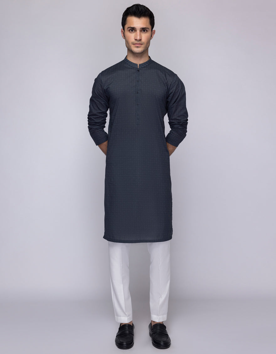 Cotton Grey Kurta - J. Junaid Jamshed