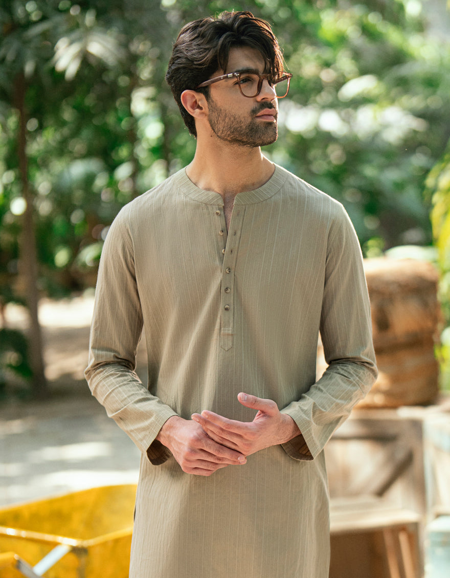 Cotton Beige Kurta - J. Junaid Jamshed