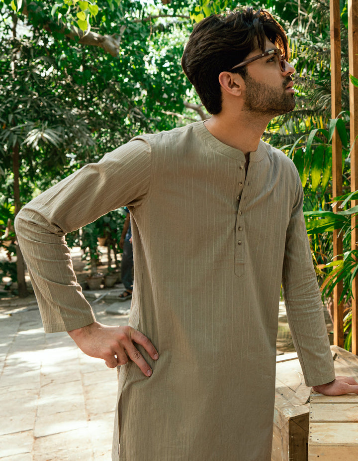 Cotton Beige Kurta - J. Junaid Jamshed