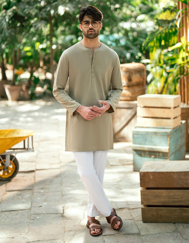 Cotton Beige Kurta - J. Junaid Jamshed