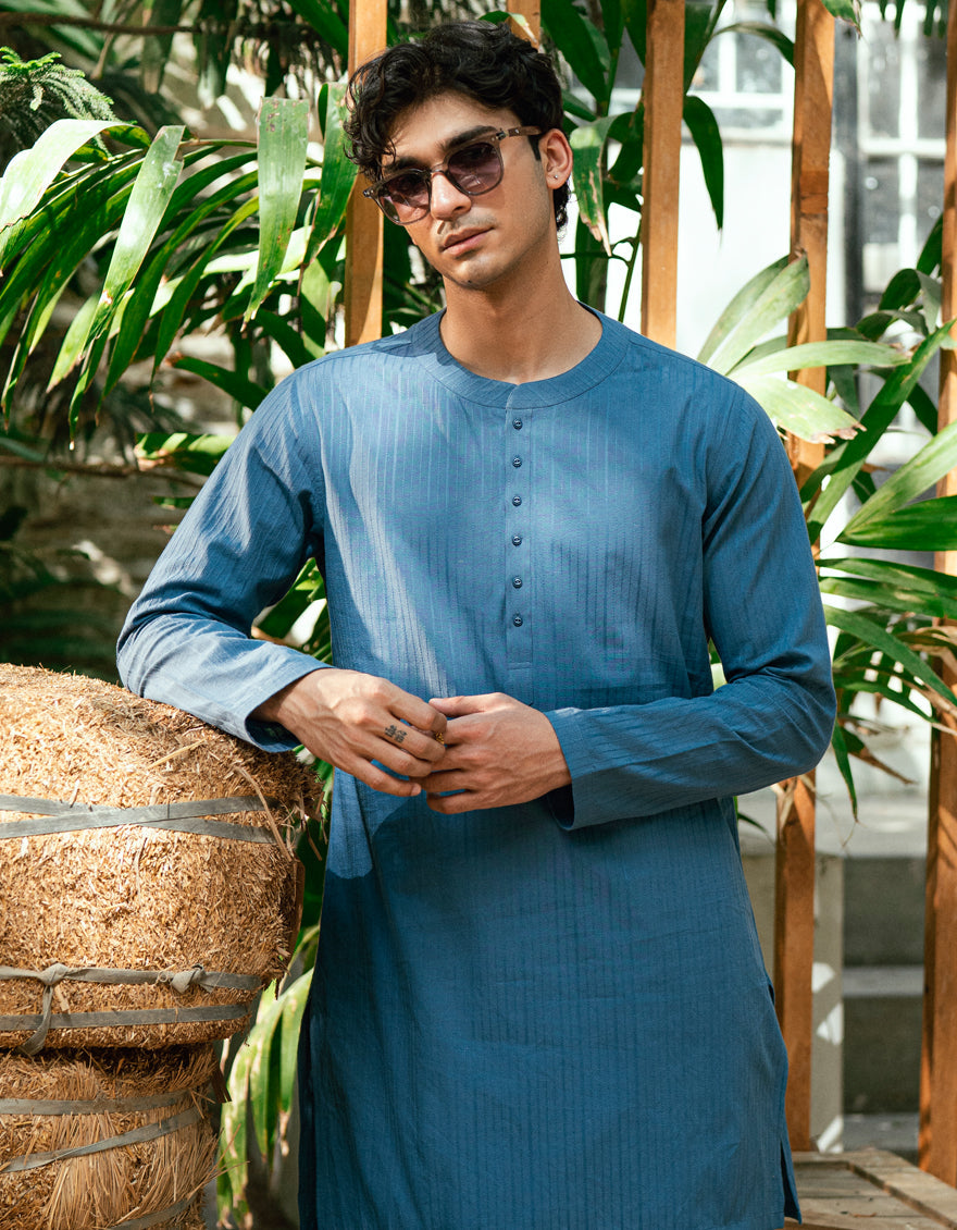 Cotton Dull Blue Kurta - J. Junaid Jamshed