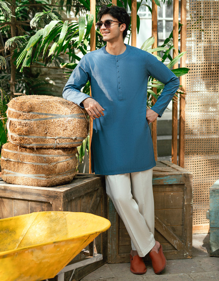 Cotton Dull Blue Kurta - J. Junaid Jamshed