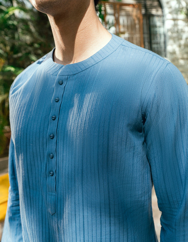 Cotton Dull Blue Kurta - J. Junaid Jamshed