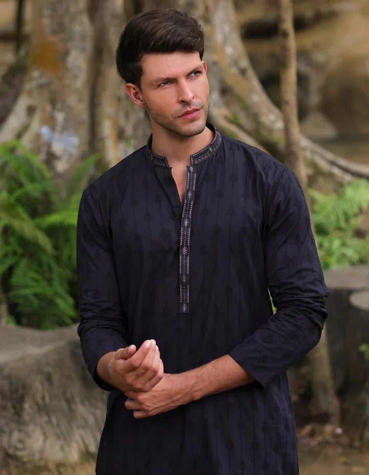 Cotton Black Kurta - J. Junaid Jamshed