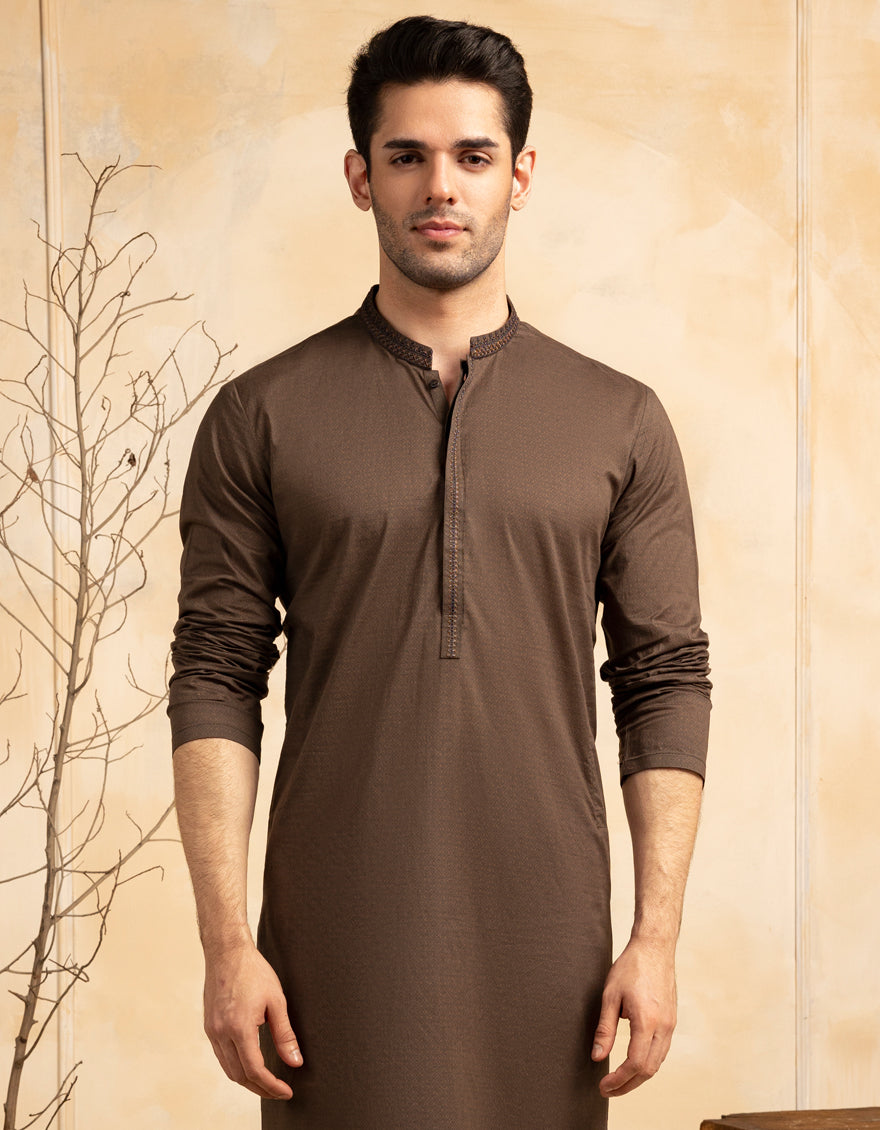 Cotton Brown Kurta - J. Junaid Jamshed