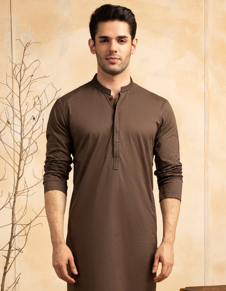 Cotton Brown Kurta - J. Junaid Jamshed