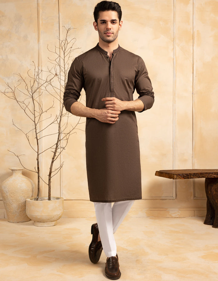 Cotton Brown Kurta - J. Junaid Jamshed