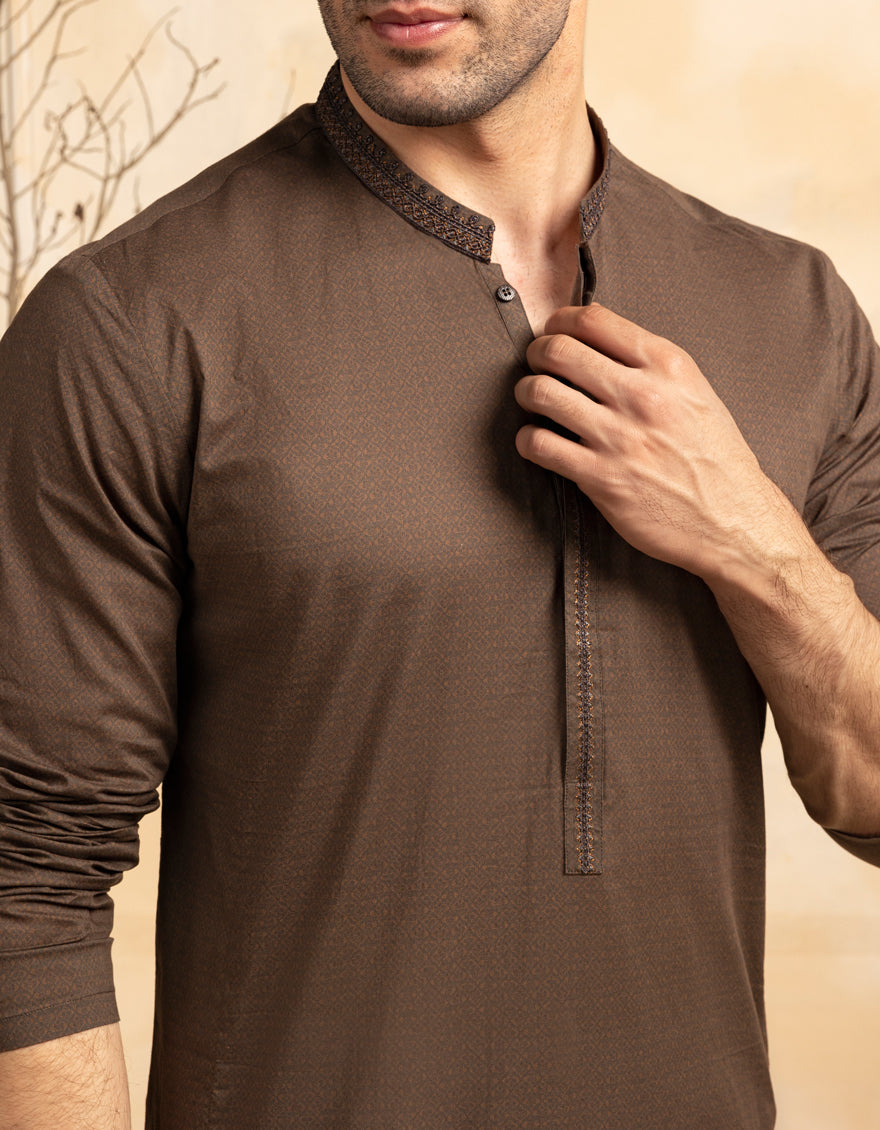 Cotton Brown Kurta - J. Junaid Jamshed