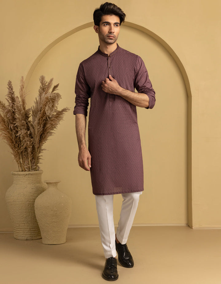 Cotton Deep Maroon Kurta - J. Junaid Jamshed