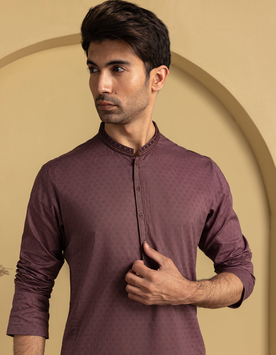 Cotton Deep Maroon Kurta - J. Junaid Jamshed