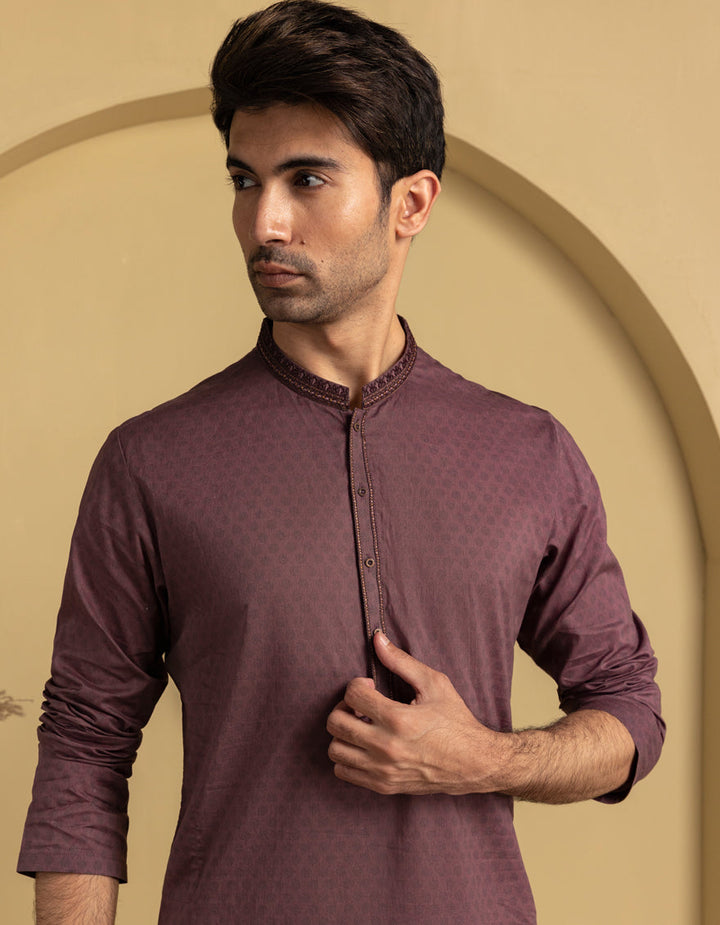 Cotton Deep Maroon Kurta - J. Junaid Jamshed