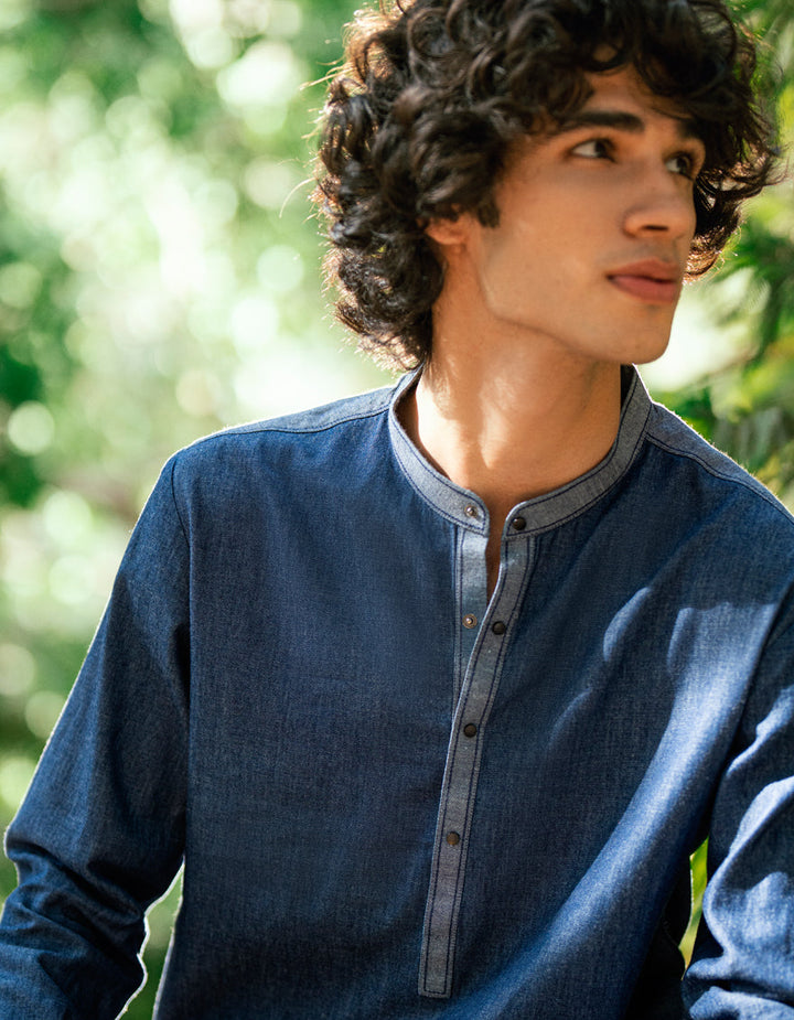 Cotton Denim Blue Kurta - J. Junaid Jamshed