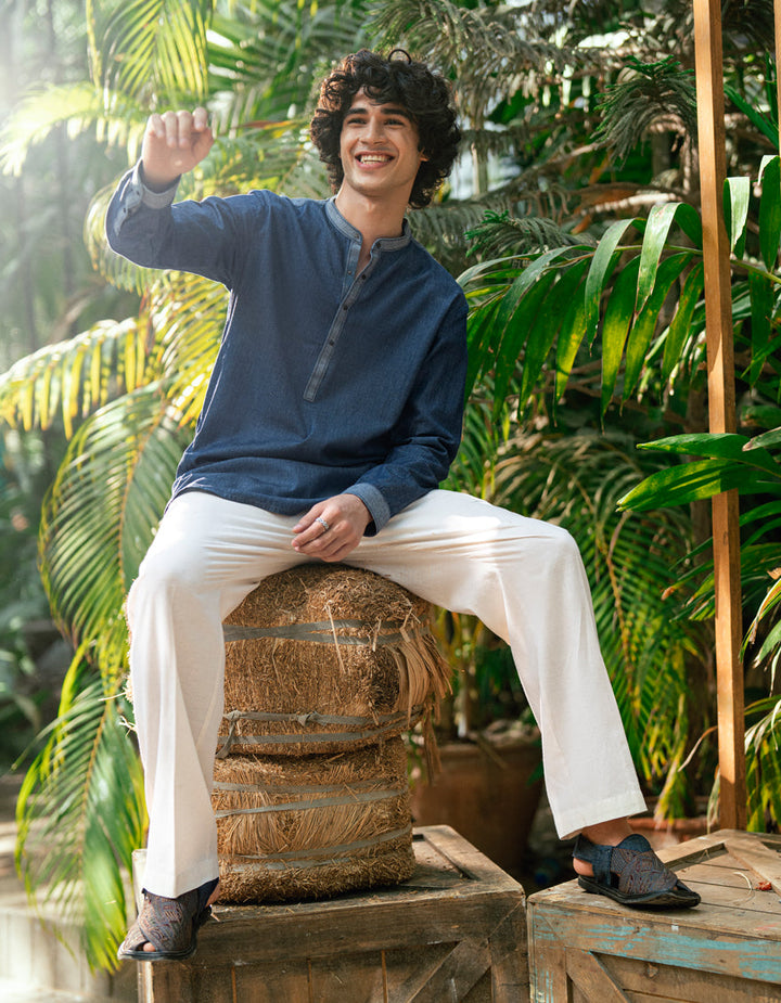 Cotton Denim Blue Kurta - J. Junaid Jamshed