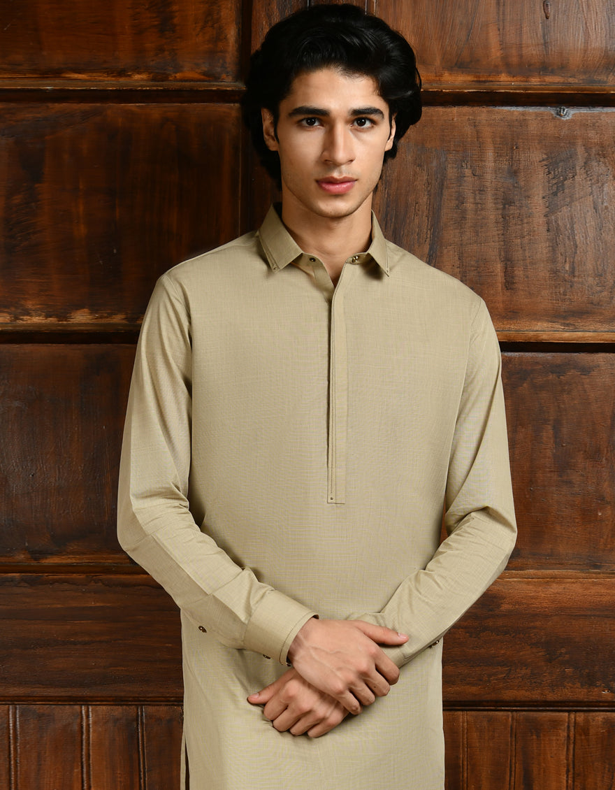 Blended Brown Kurta Trouser - J. Junaid Jamshed