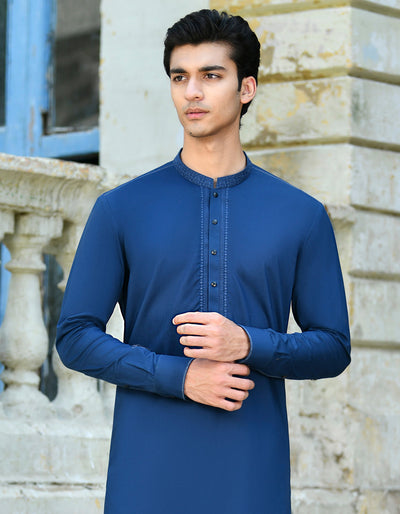 Cotton Royal Blue Kurta Trouser - J. Junaid Jamshed