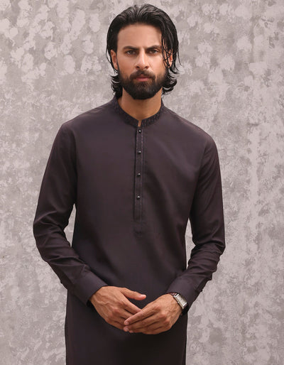 Blended Chocolate Brown Kurta Trouser - J. Junaid Jamshed