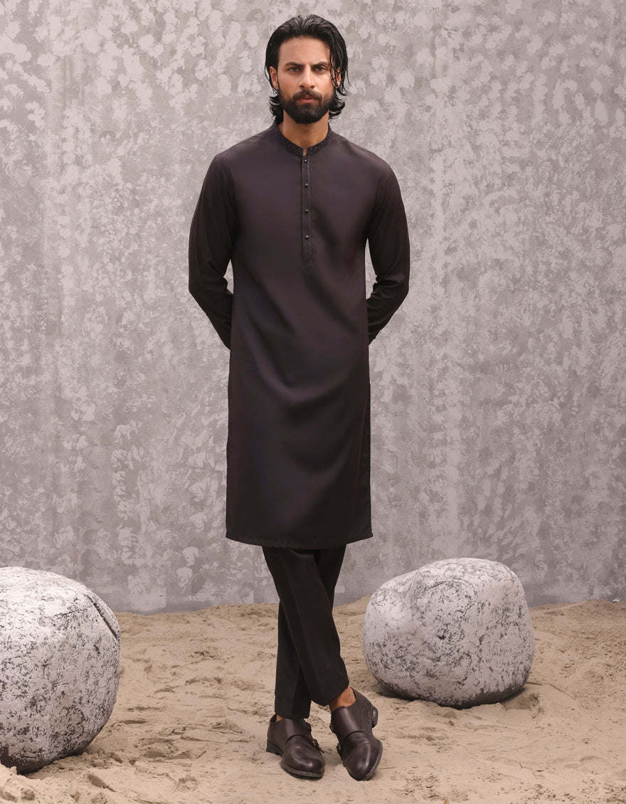 Blended Chocolate Brown Kurta Trouser - J. Junaid Jamshed