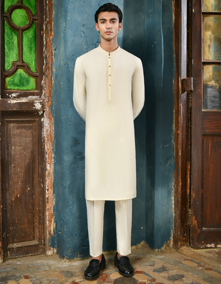 Blended Cream Kurta Trouser - J. Junaid Jamshed