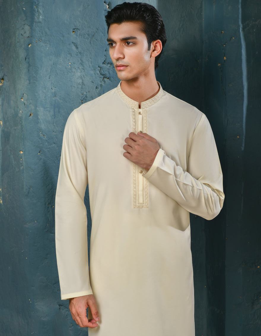 Blended Cream Kurta Trouser - J. Junaid Jamshed