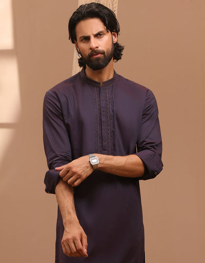 Cotton Deep Purple Kurta Trouser - J. Junaid Jamshed