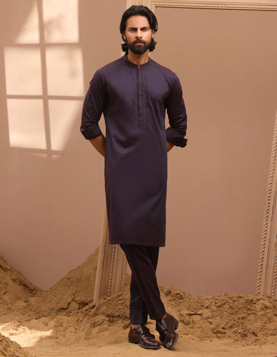 Cotton Deep Purple Kurta Trouser - J. Junaid Jamshed