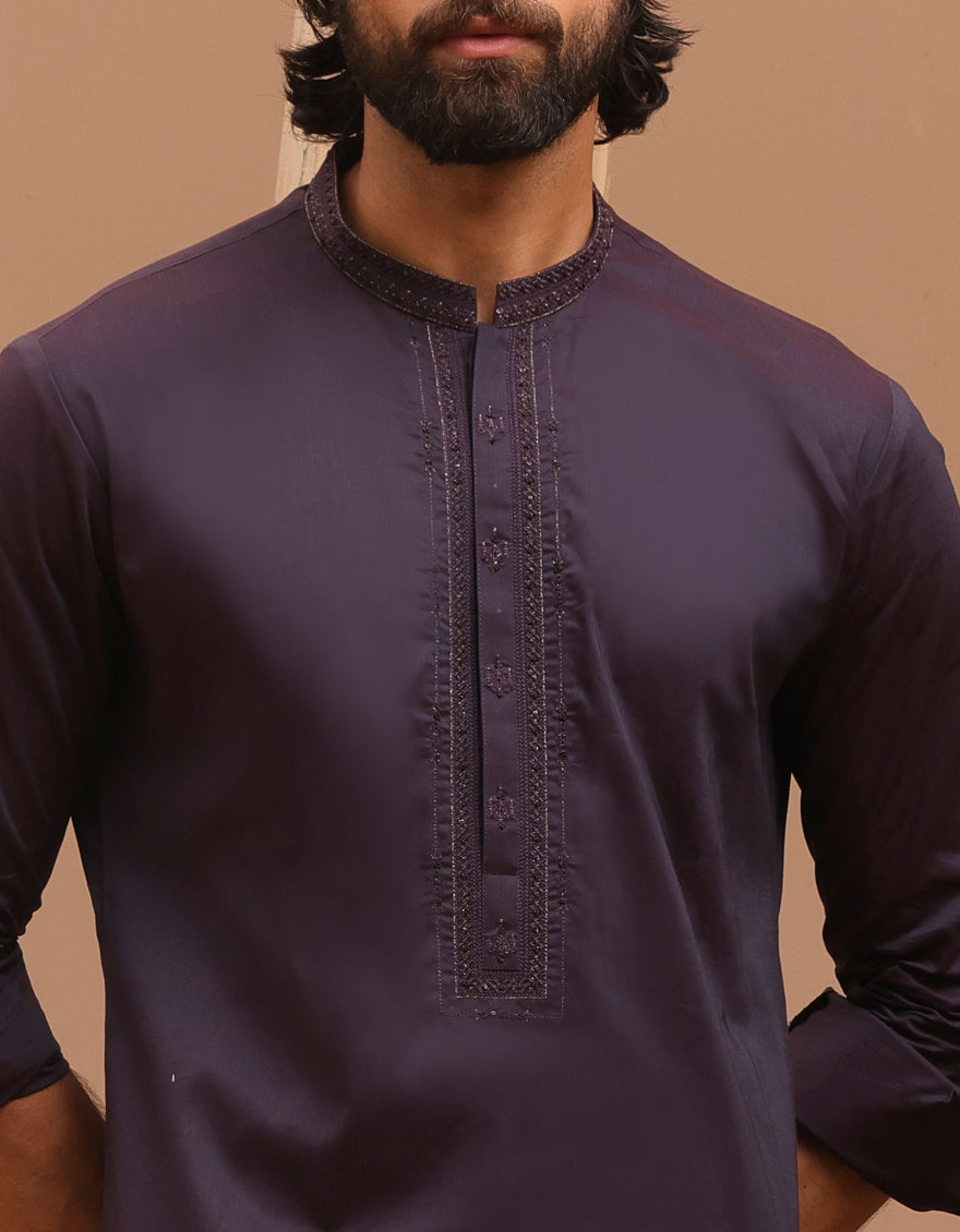 Cotton Deep Purple Kurta Trouser - J. Junaid Jamshed