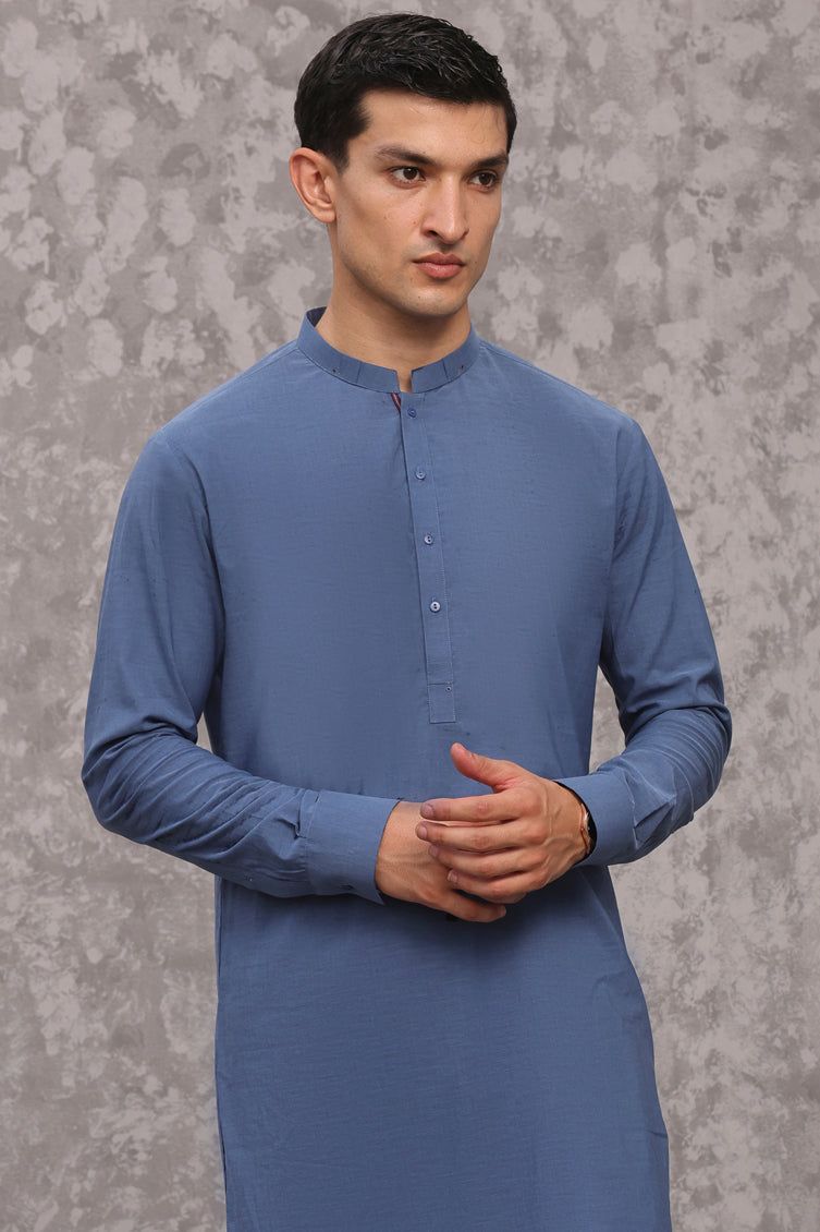 Cotton Blue Kurta Trouser - J. Junaid Jamshed