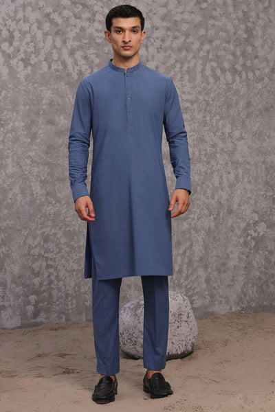 Cotton Blue Kurta Trouser - J. Junaid Jamshed