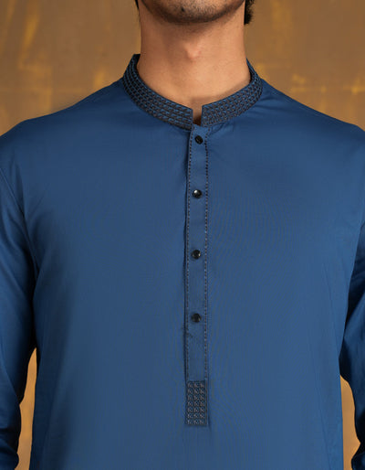 Cotton Blue Kurta Trouser - J. Junaid Jamshed