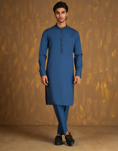 Cotton Blue Kurta Trouser - J. Junaid Jamshed